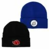 Naruto Hidden Leaf Village & Akatsuki Set Of 2 Combo Cuff Beanies -Disguise Shop naruto hidden leaf village akatsuki combo cuff beanies